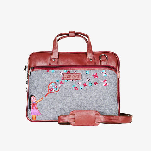 Girl Embroidered 15 Inch Vegan Leather Laptop Bag