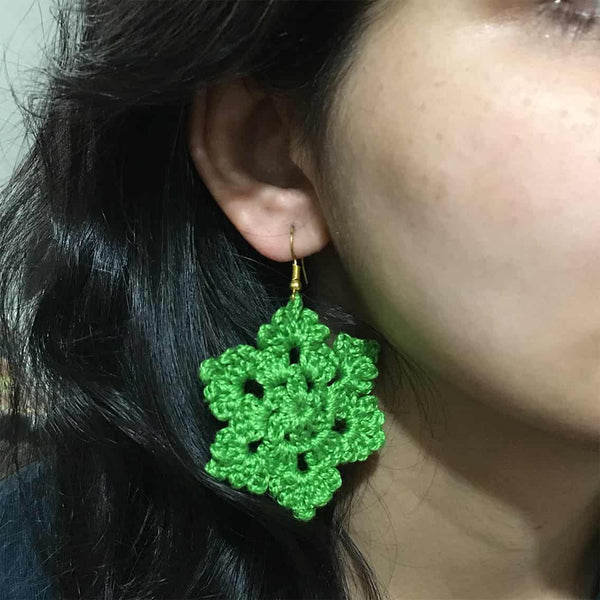 Parrot Green Snowflake Crochet Earrings