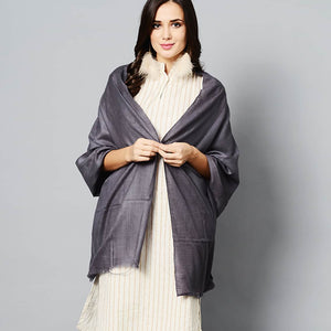 Grey Colored Handwoven Cashmere Pashmina Stole