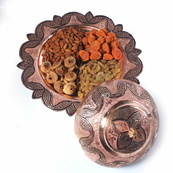 Hand-Engraved Copper Dry Fruit Bowl (Set of 1)