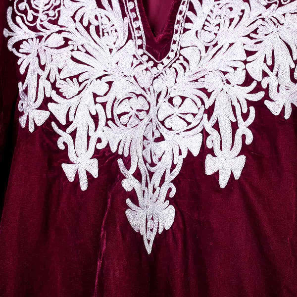Zari Embroidered Maroon Velvet Phiran