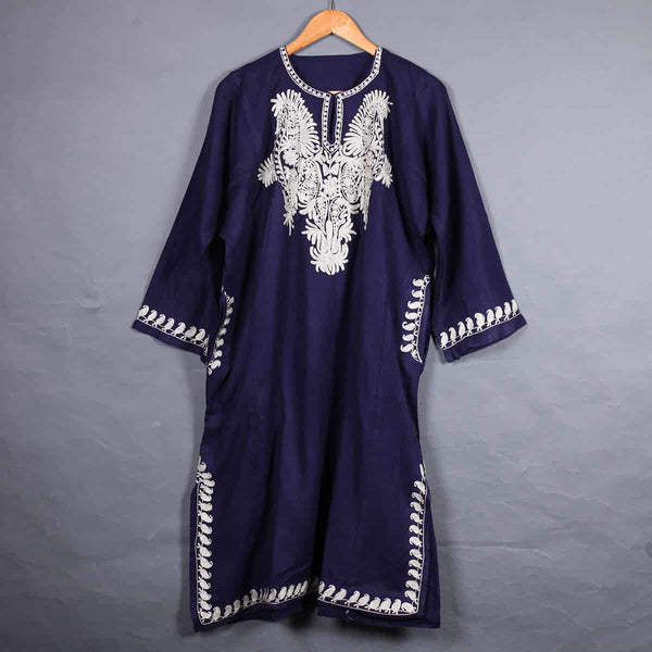 Zari Embroidered Blue Kashmiri Phiran