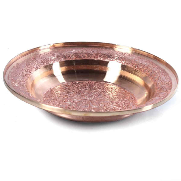Gold Hued Hand-Engraved  Copper Plate (Set of 1 pc)