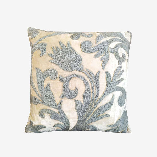 Floral Crewel Embroidered Velvet Cushion Cover