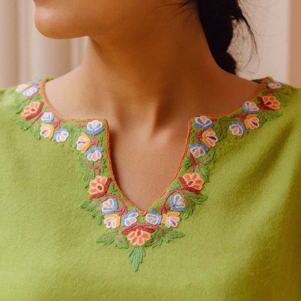 Moss Green Phiran | Hand Embroidered