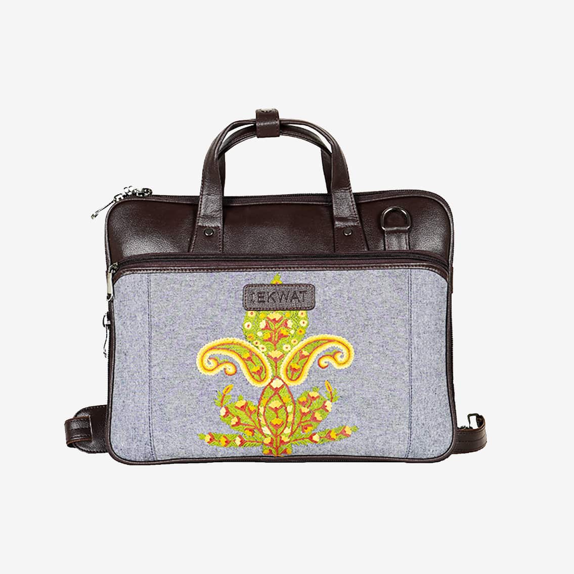 Paisley Embroidered Faux Leather Office Laptop Bag