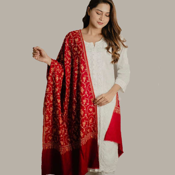 Red Sozni Pashmina stole | Hand Embroidered