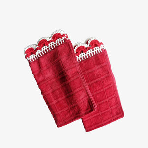 Scallops Border Red Crochet Hand Towel