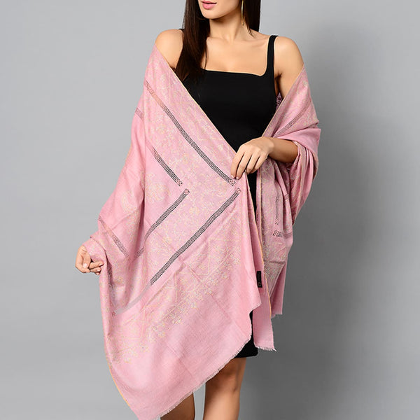 Taffy Pink Hand Embroidered Cashmere Pashmina Stole