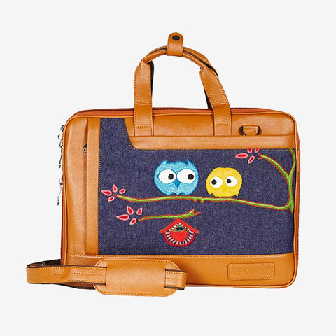 Vegan Laptop Sleeve - Owls Kashmiri Hand Embroidery