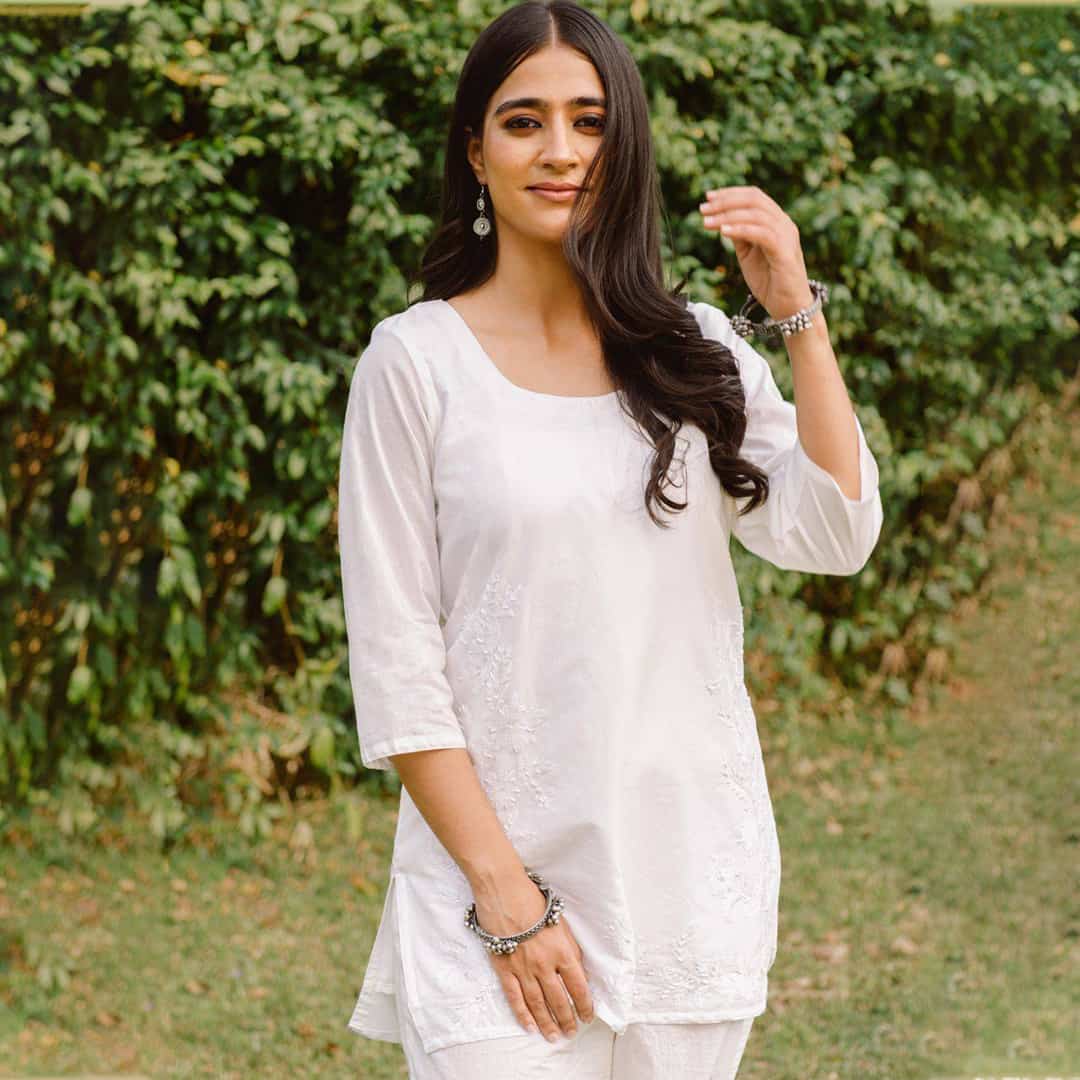 White Cotton Tunic | Aari Hand Embroidered