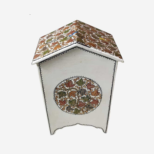 White Base Chinar Embossed Wooden Jewellery Cabinet