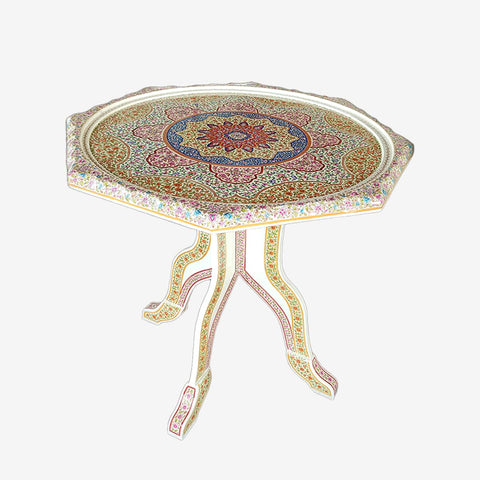 White Base Floral Designed Hand Crafted Table