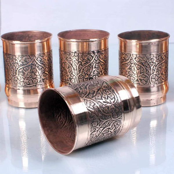 Hand-Engraved Copper Water Glasses (Set of 6 pcs)