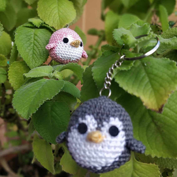 Mini Pink and Grey Baby Penguins Crochet Keychains