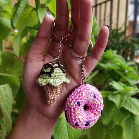 Mini Sprinkled Donut and Ice Cream Cone Keychains