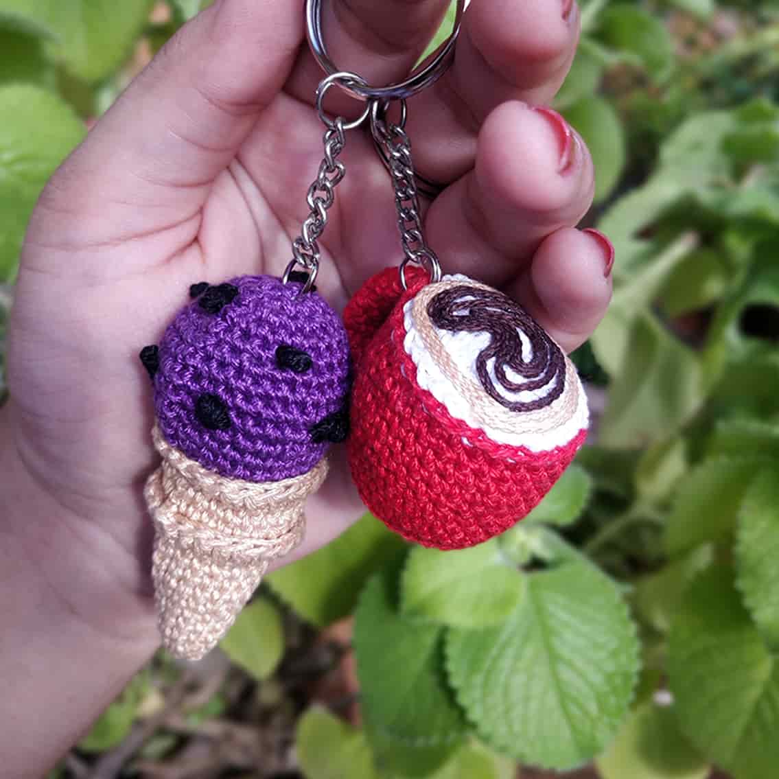 Mini Red Coffee Mug and Ice-Cream Cone Keychains