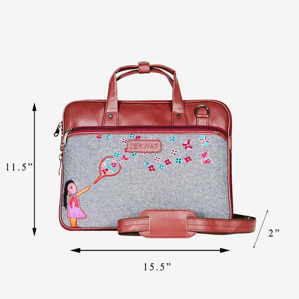 Girl Embroidered 15 Inch Vegan Leather Laptop Bag