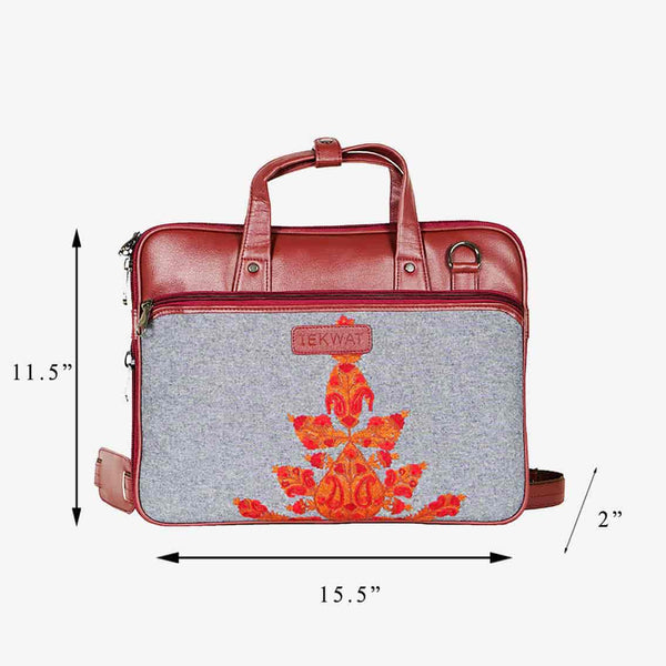 Expandable Hand Embroidered Vegan Leather Laptop Bag