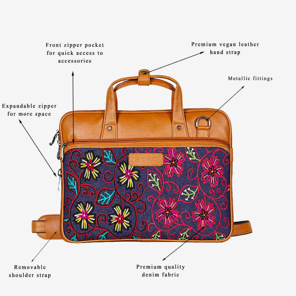 Modern Floral Embroidered Stylish Laptop Sling Bag