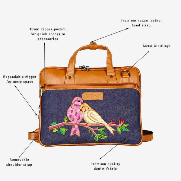 Birds On Branch Embroidered Girls Laptop Bag