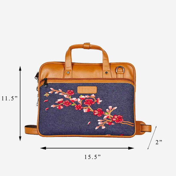 Vegan Laptop Bag In Red and Pink Flowers Kashmiri Hand Embroidery
