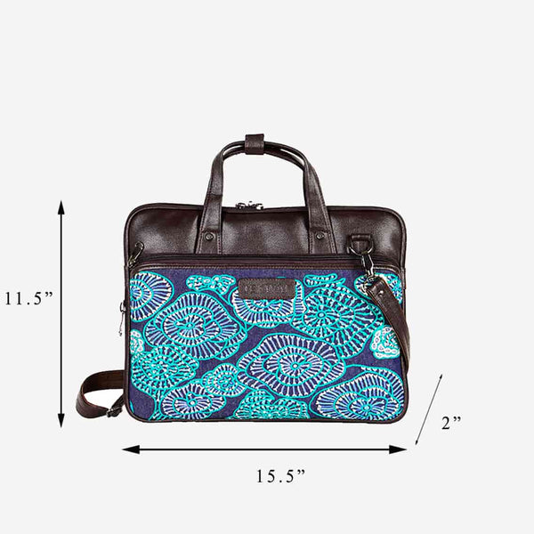 Abstract Embroidered Dark Brown Office Laptop Bag