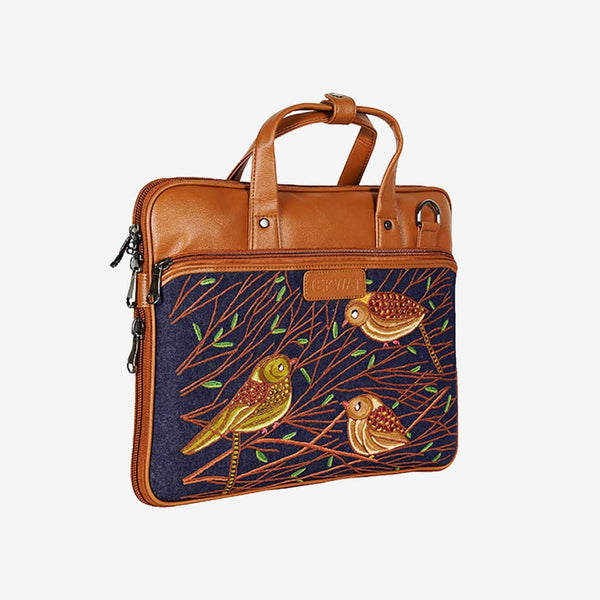 Light Brown Hand Embroidered Designer Laptop Bag