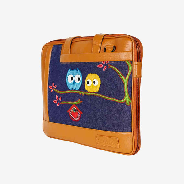 Vegan Laptop Sleeve - Owls Kashmiri Hand Embroidery