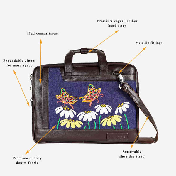Butterflies & Flowers Embroidered Designer Ladies Laptop Bag
